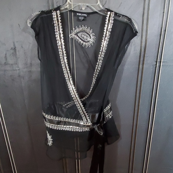 Wet Seal Tops - Wet Seal black wrap sheer top